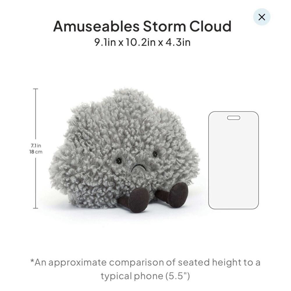 BNWT Jellycat Storm Cloud Amuseables 100% Authentic Jellycat FAST SHIP US Seller - Picture 2 of 9